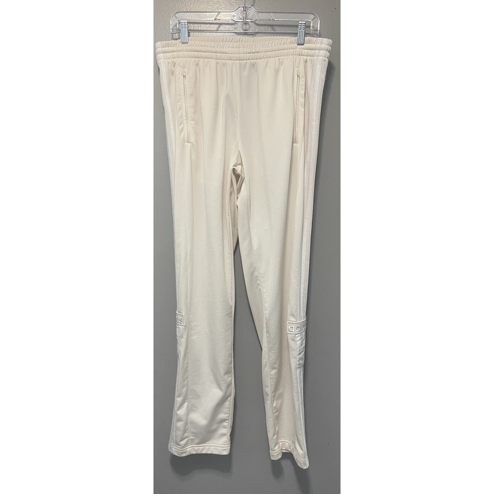Adidas, Track Pants, Triple Stripe Cream Color Men's Large 34 X 32 Side Leg Snap